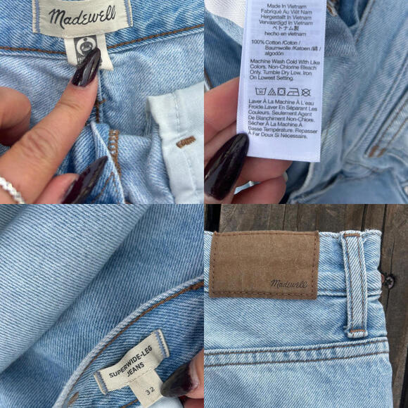 Madewell Plus Superwide Leg Jeans 32 Ahern Wash Light 100% Cotton Rigid High - Picture 2 of 8